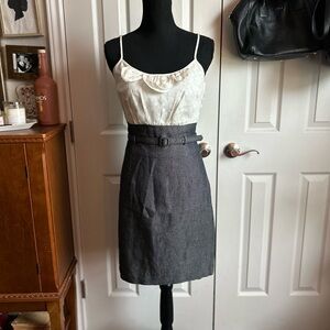 Trina Turk blue & white structured belted quiet minimalist neutral dress